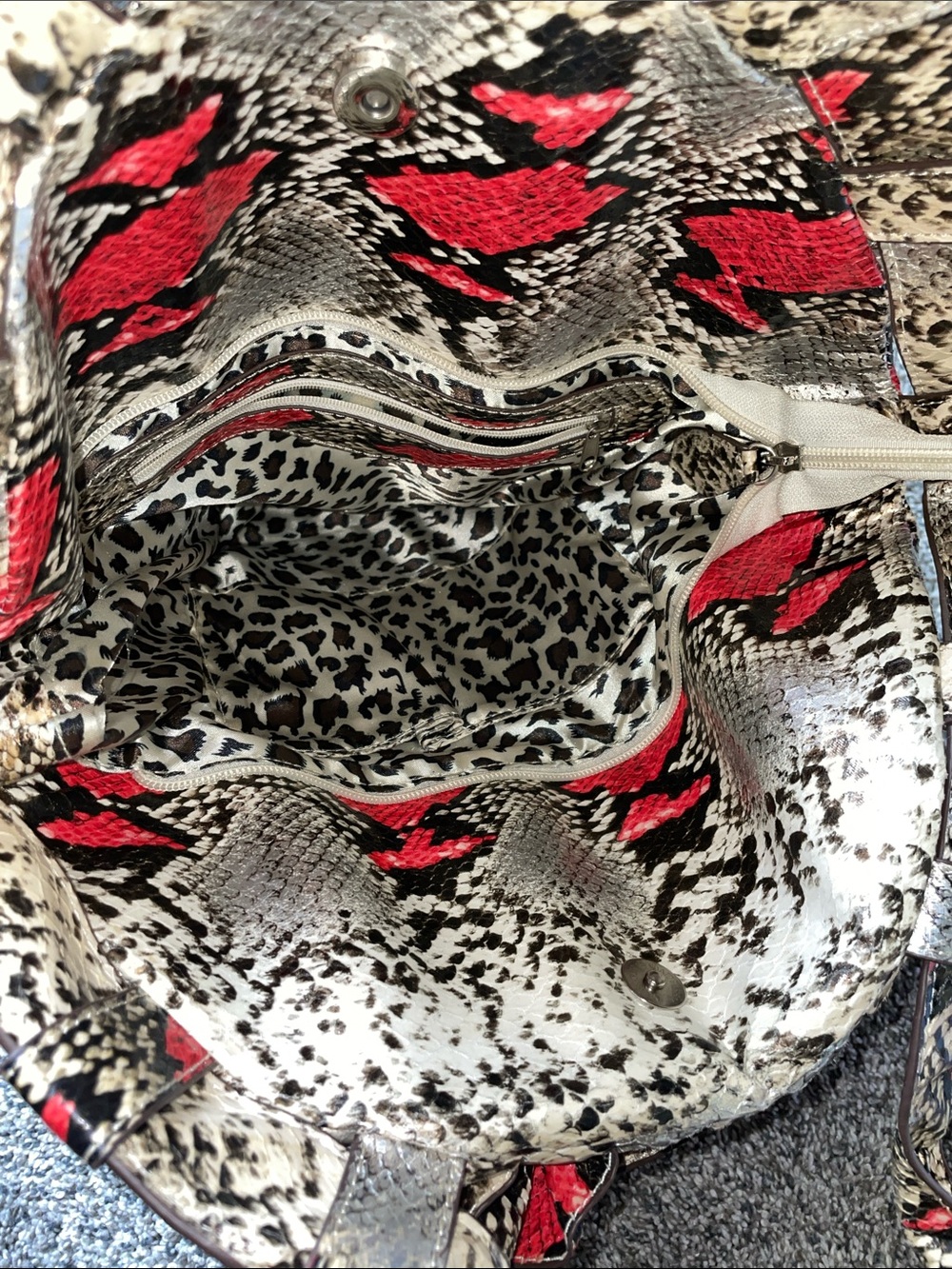 Snake-Print Red & Cream Women’s Tote - Picture 3 of 4